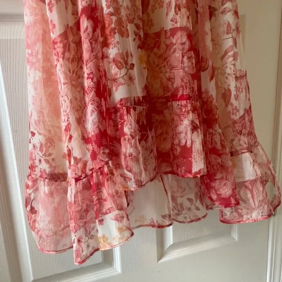 Zara Floral Red Patchwork Sheer Midi Sleeveless Dress M - Picture 11 of 16